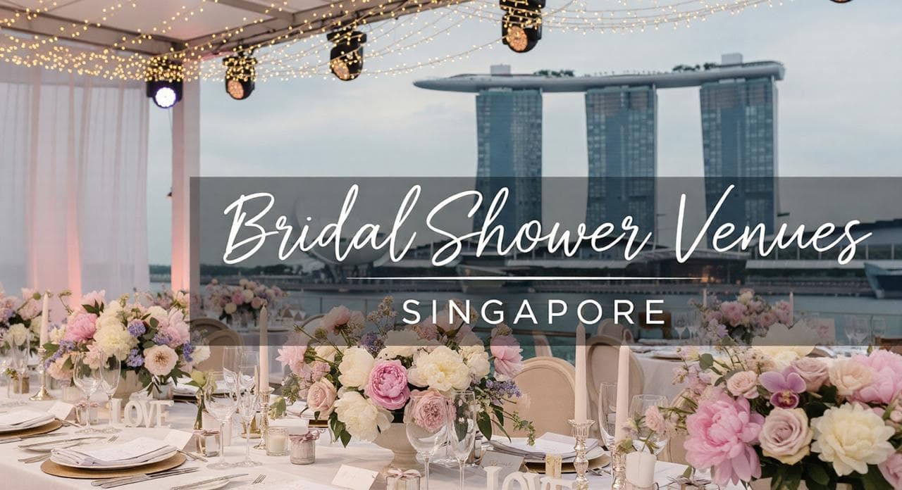 Friends celebrating a bridal shower with decorations and champagne in Singapore