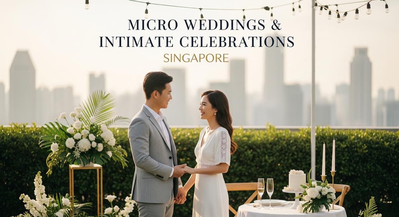 An intimate micro wedding celebration at a garden restaurant in Singapore with close friends and family