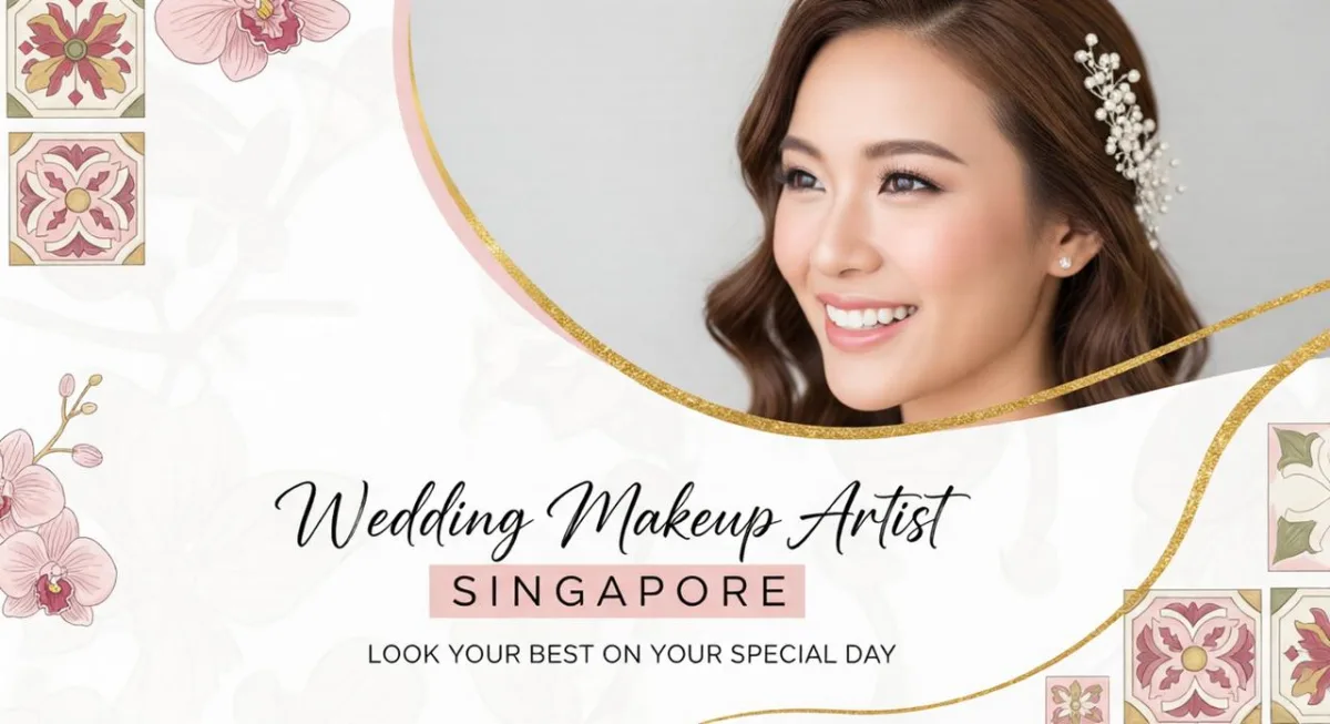 Bridal makeup artist applying makeup to a bride before her wedding ceremony in Singapore