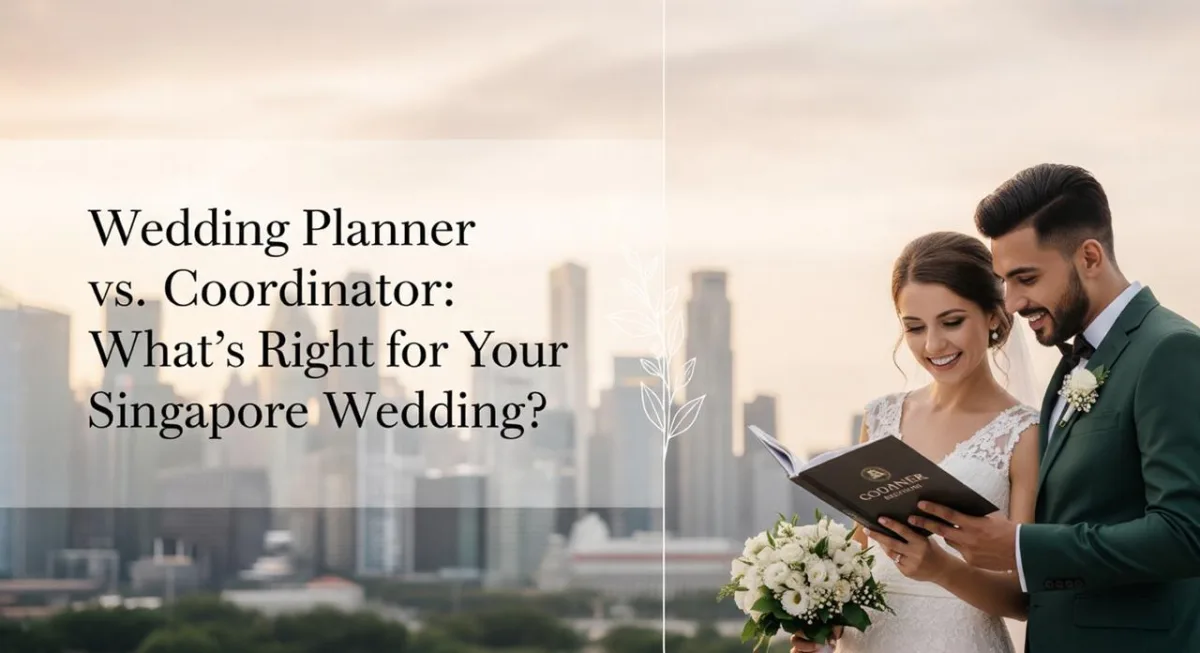 Wedding planner reviewing timeline details with a couple at a Singapore venue