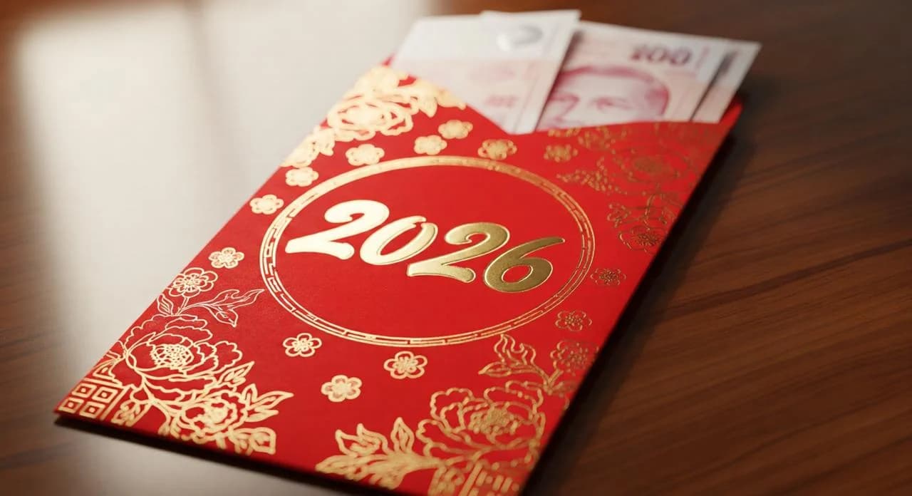 Red ang bao packet and red packet guide for Singapore weddings with 2026 gold embossing and Singapore hundred dollar notes