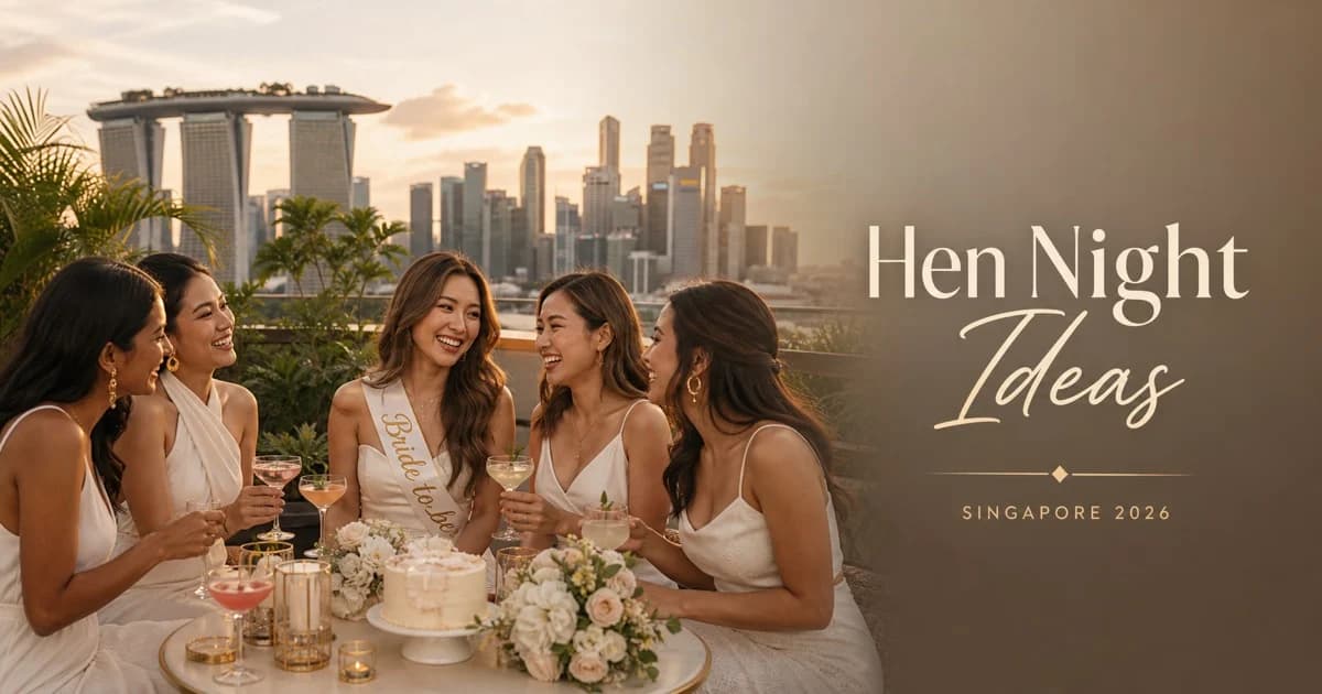 Elegant Singapore bachelorette party with bridesmaids celebrating at a rooftop venue