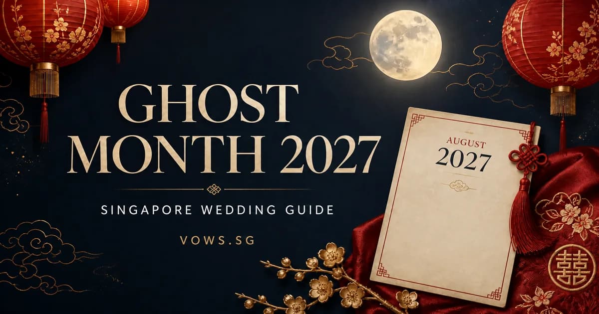 Ghost Month 2027 Singapore wedding guide with red lanterns and a lunar calendar
