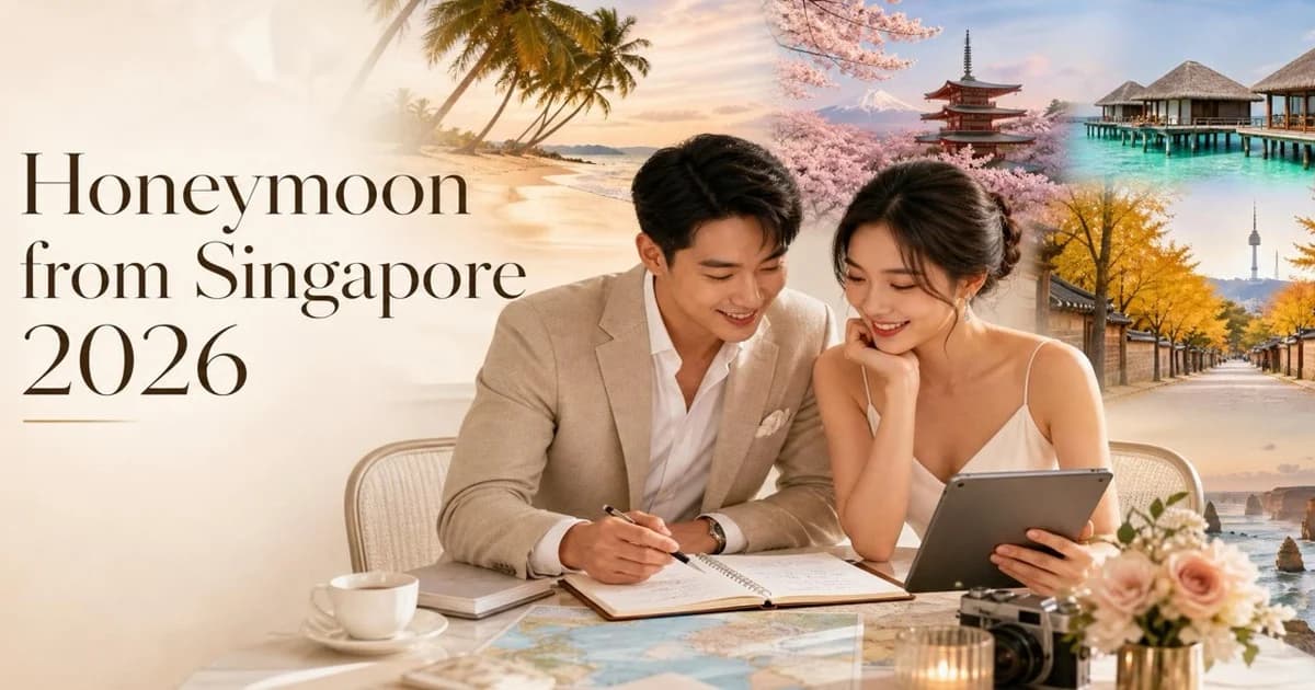 Singapore newlyweds planning a honeymoon with Bali, Japan, Maldives, Korea and Australia travel scenes