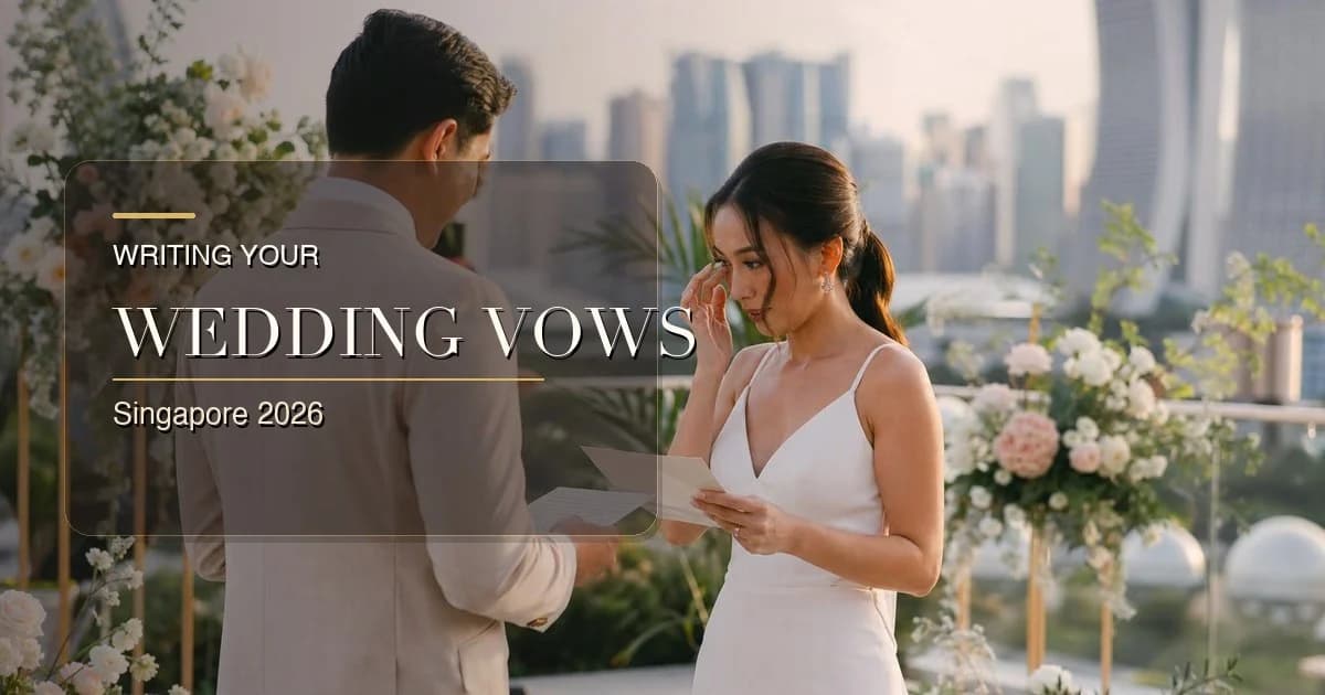Couple reading personal wedding vows during a solemnisation ceremony in Singapore