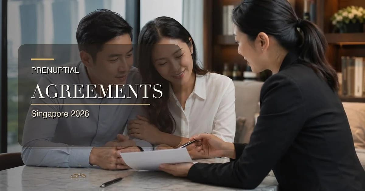 Couple reviewing a prenuptial agreement with a family lawyer in Singapore