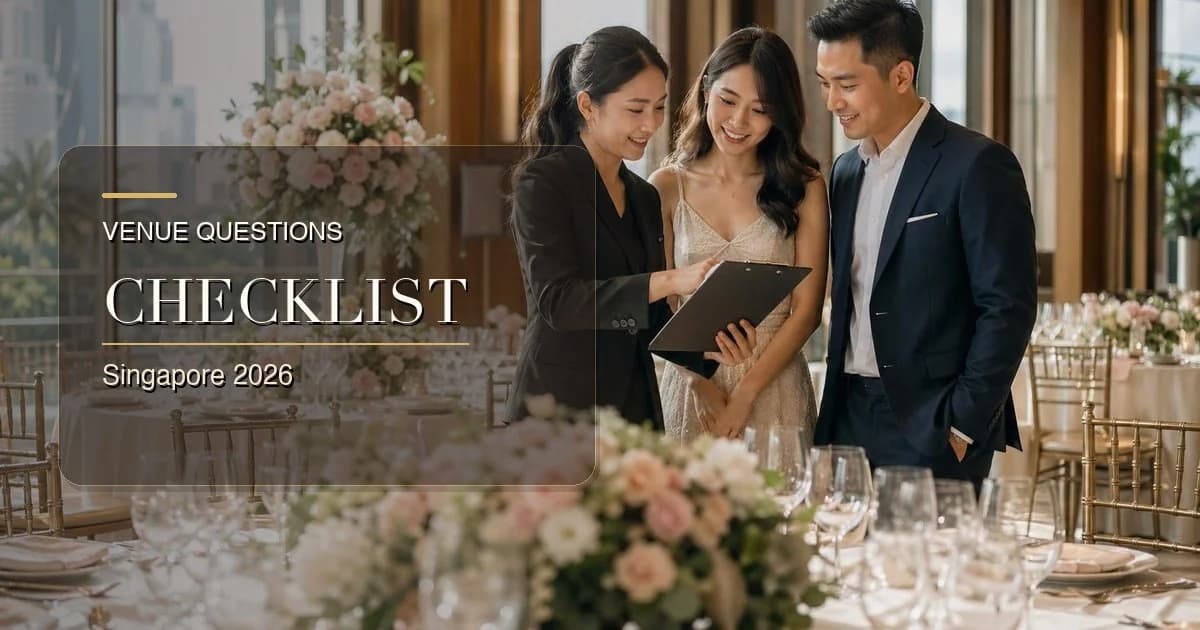 Couple meeting with a wedding coordinator at a Singapore hotel ballroom venue