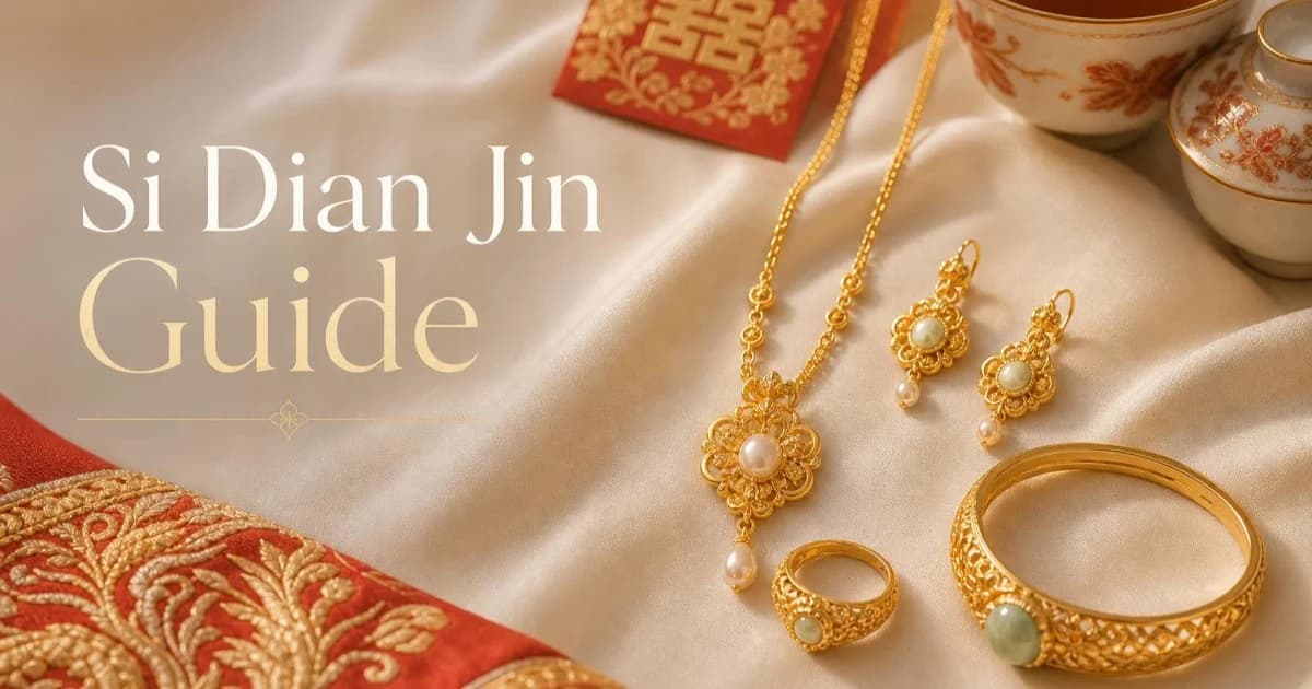Modern Si Dian Jin bridal jewellery arranged for a Singapore Chinese wedding