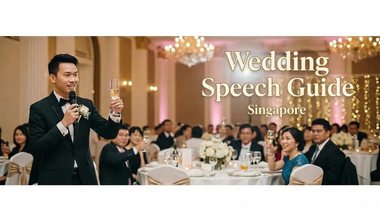 Wedding emcee speaking on stage at a Singapore hotel banquet