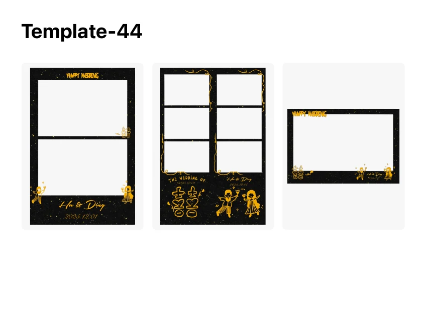 Black and gold wedding print-template layouts with double-happiness motifs